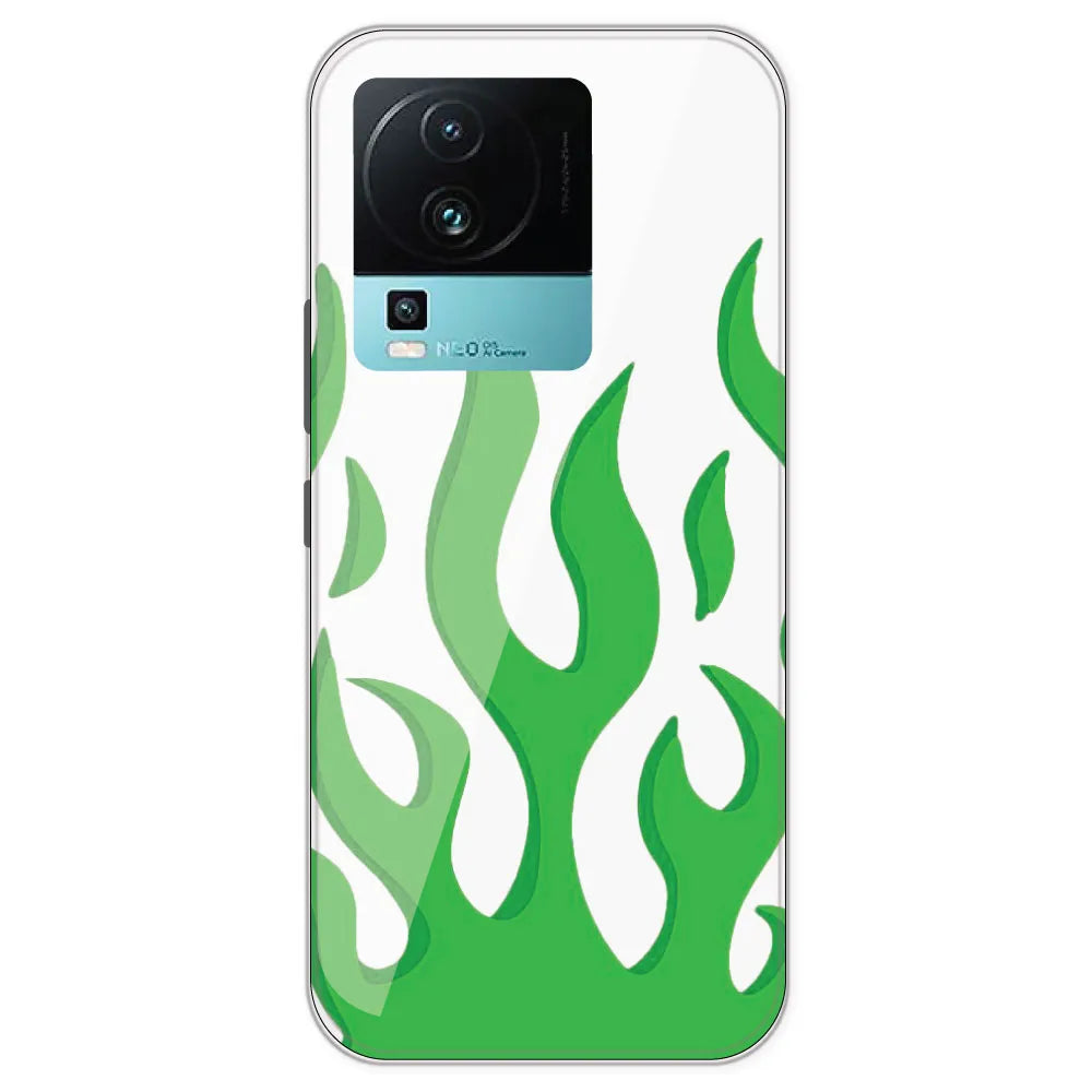 Green Flames - Clear Printed Silicone Case For IQOO Neo 7