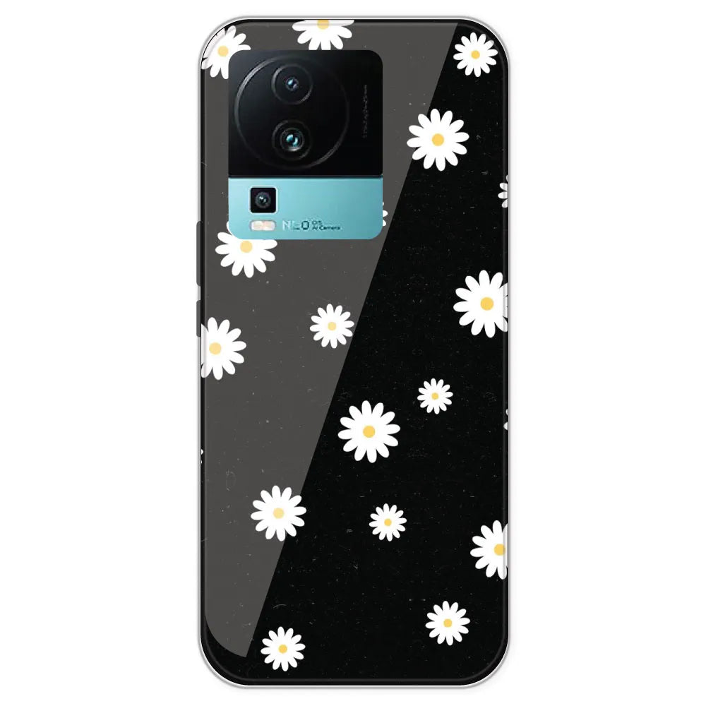 White And Black Flower - Printed Silicone Case For IQOO Neo 7