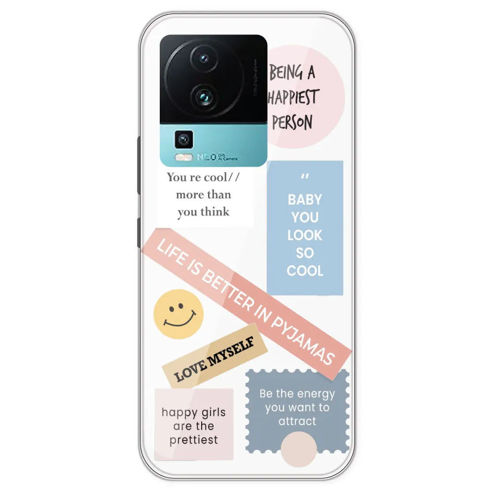 Be Happy - Clear Printed Silicone Case For IQOO Neo 7
