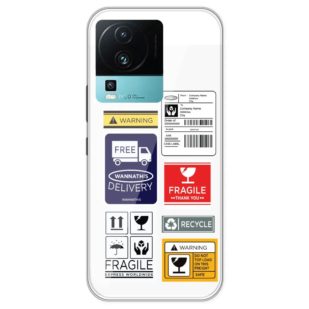 Caution Labels - Clear Printed Silicone Case For IQOO Neo 7