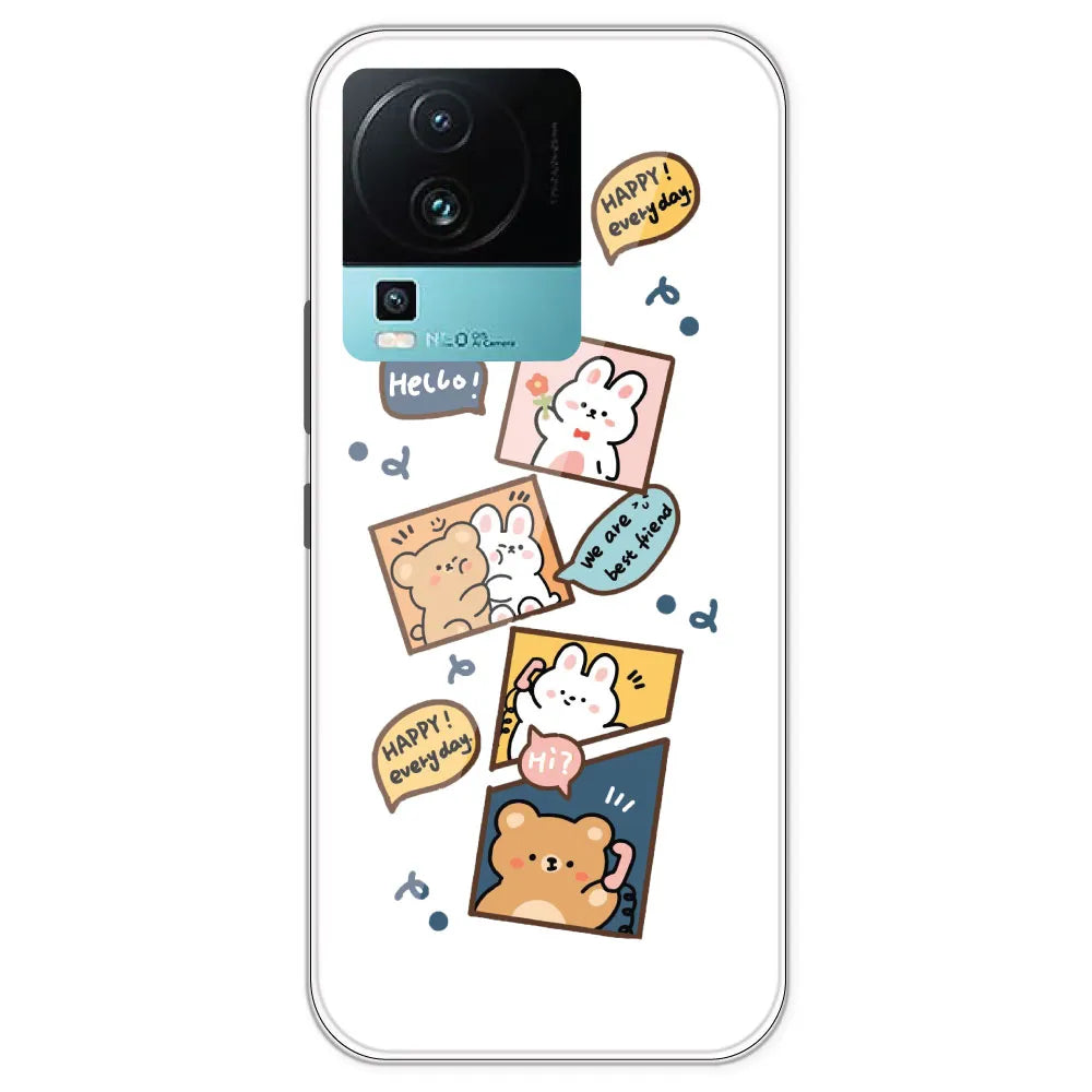 Happy Rabit And Bear - Clear Printed Silicone Case For IQOO Neo 7