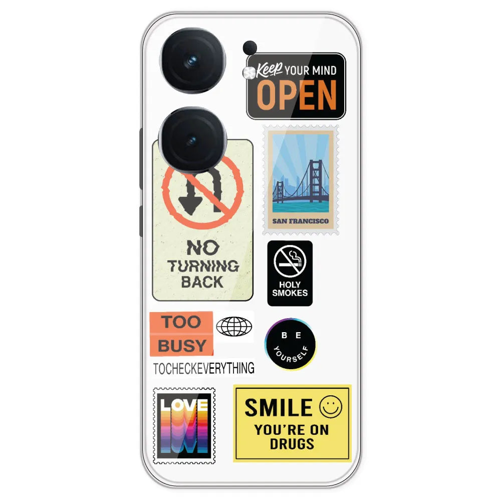 Retro Labels - Clear Printed Silicone Case For IQOO Neo Pro