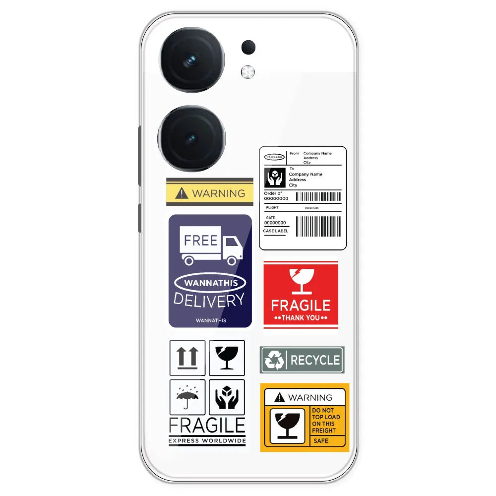 Caution Labels - Clear Printed Silicone Case For IQOO Neo 9 Pro