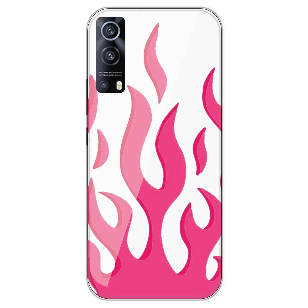 Pink Flames - Clear Printed Silicone Case For iQOO Z3