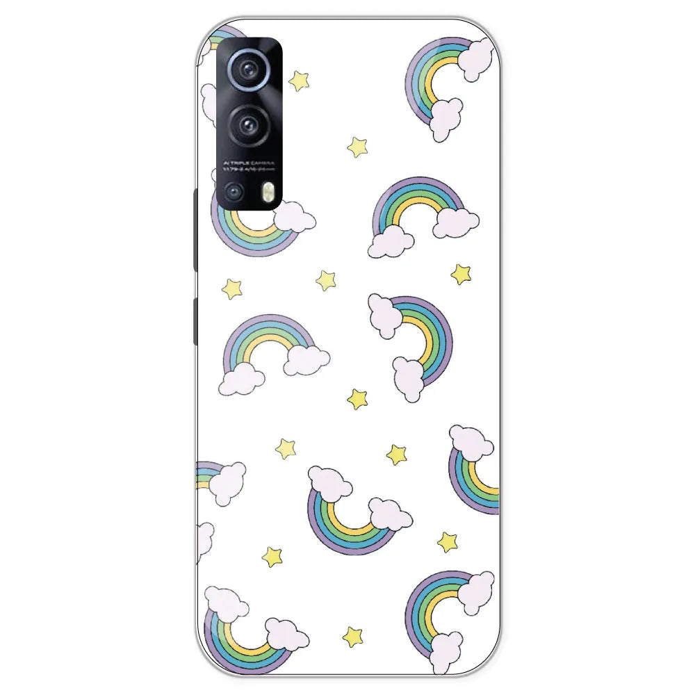 Rainbow With Clouds - Clear Printed Silicone Case For IQOO Z3