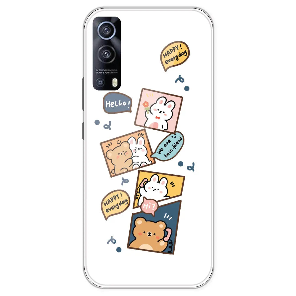 Happy Rabit And Bear - Clear Printed Silicone Case For IQOO Z3