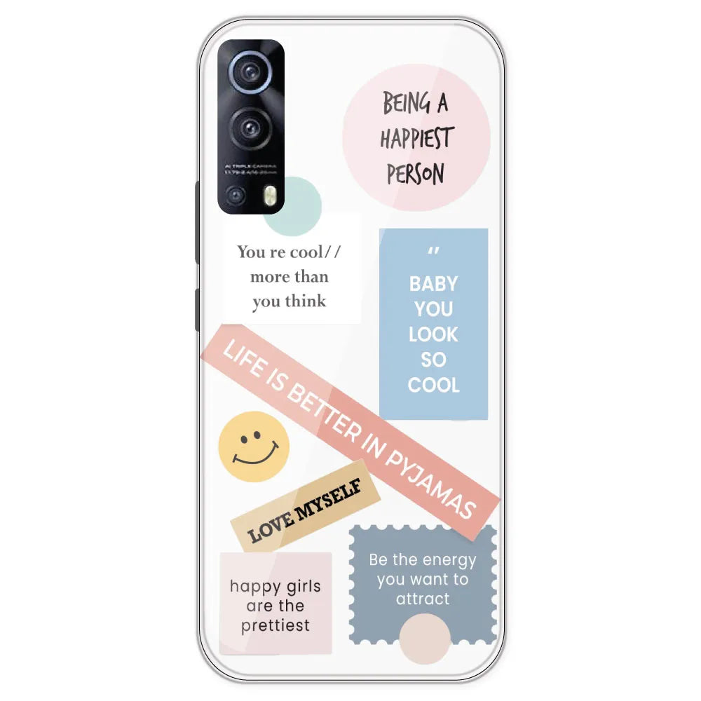 Be Happy - Clear Printed Silicone Case For IQOO Z3
