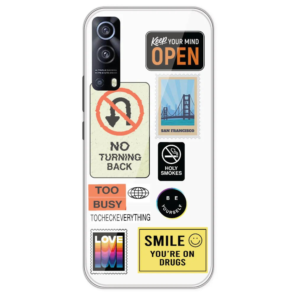 Retro Labels - Clear Printed Silicone Case For IQOO Z3