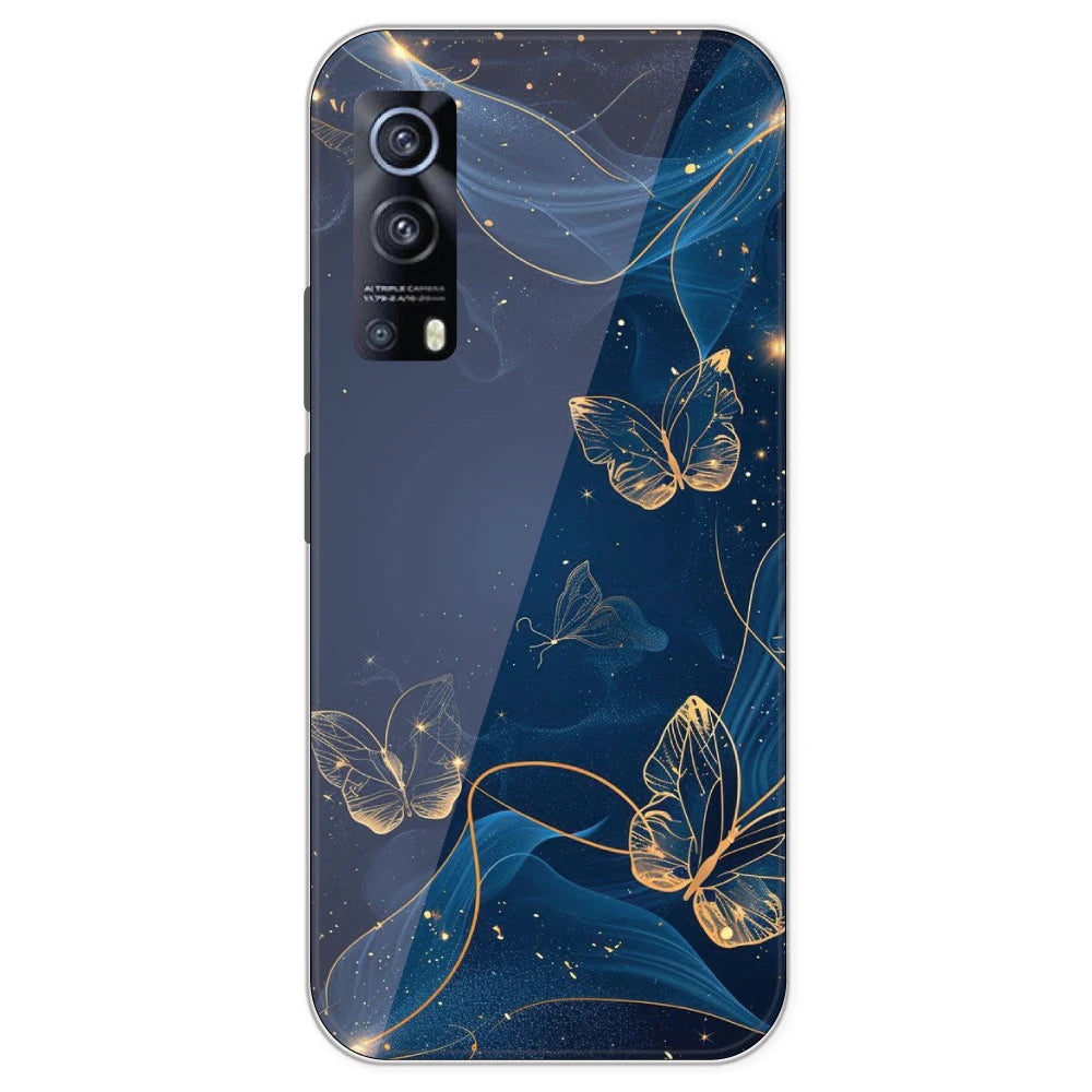 Blue With Gold Butterflies - Printed Silicone Case For IQOO Z3