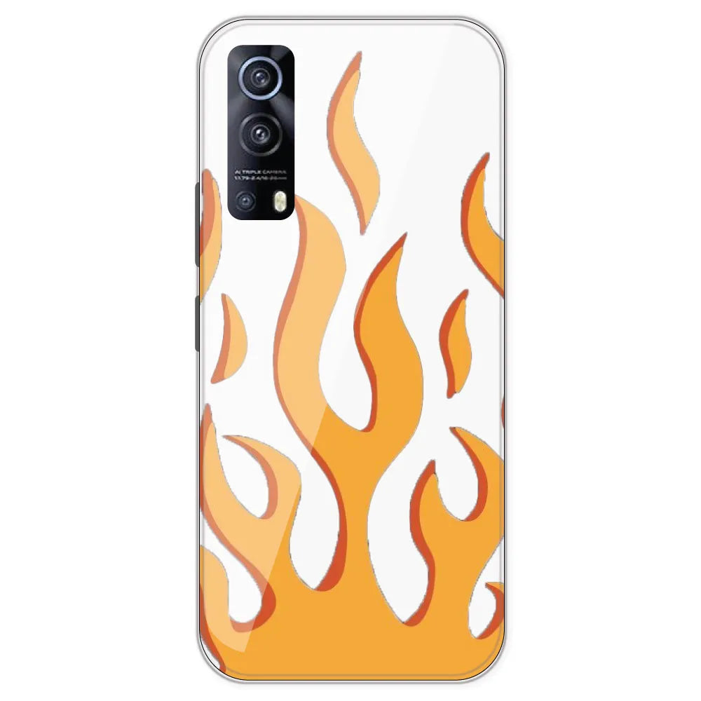 Orange Flames - Clear Printed Silicone Case For IQOO Z3