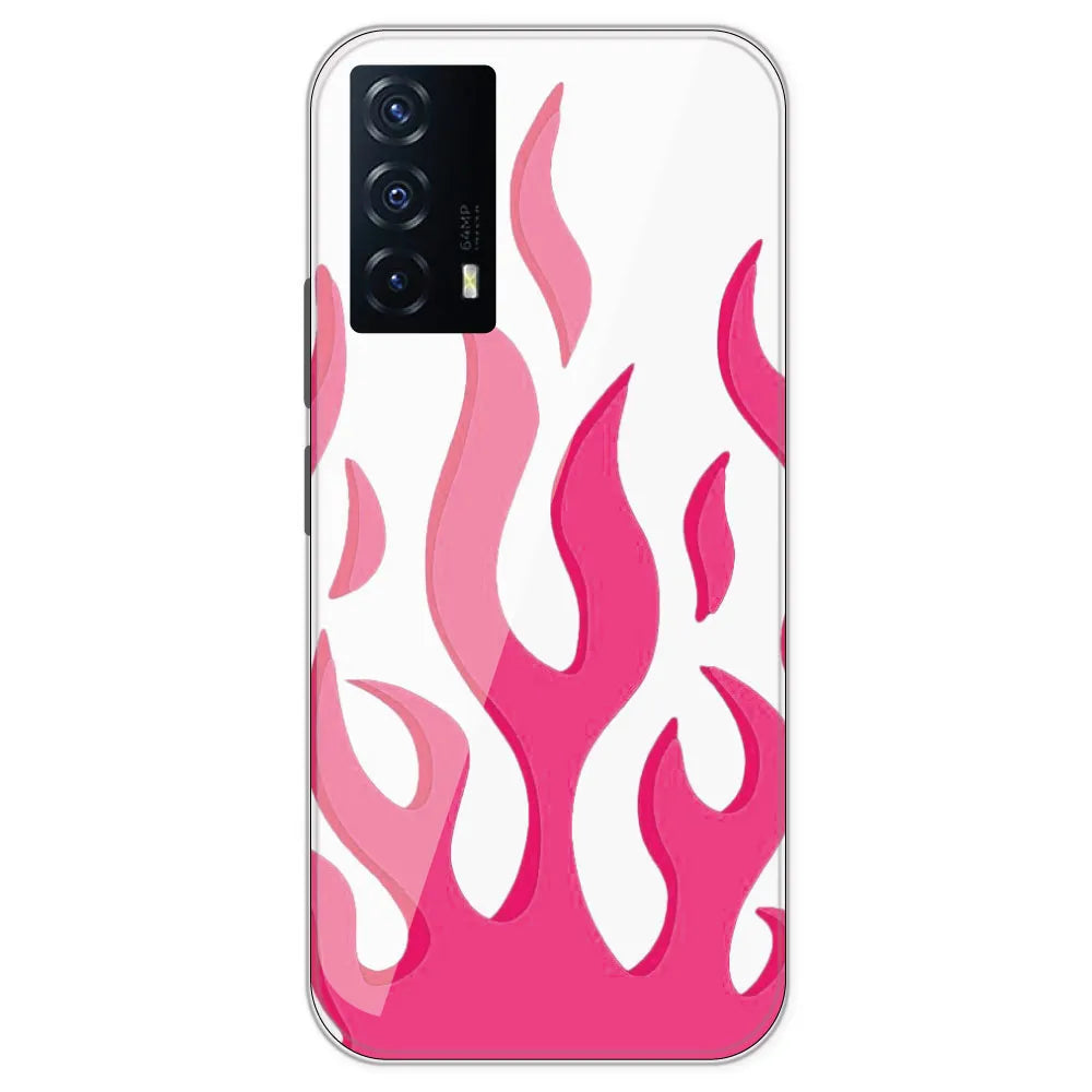 Pink Flames - Clear Printed Silicone Case For iQOO Z5