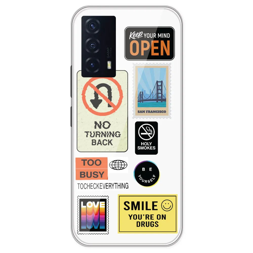 Retro Labels - Clear Printed Silicone Case For IQOO Z5
