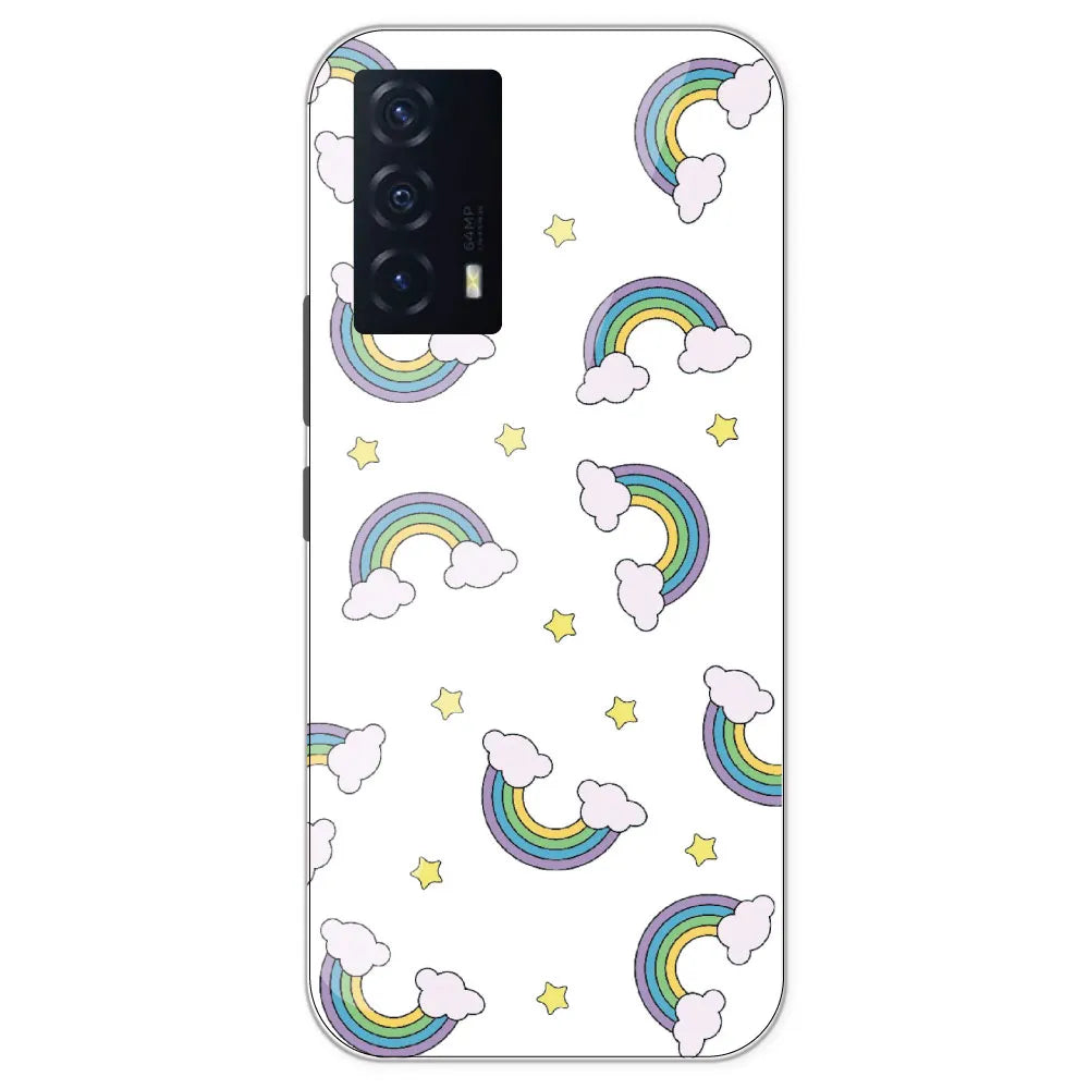 Rainbow With Clouds - Clear Printed Silicone Case For IQOO Z5