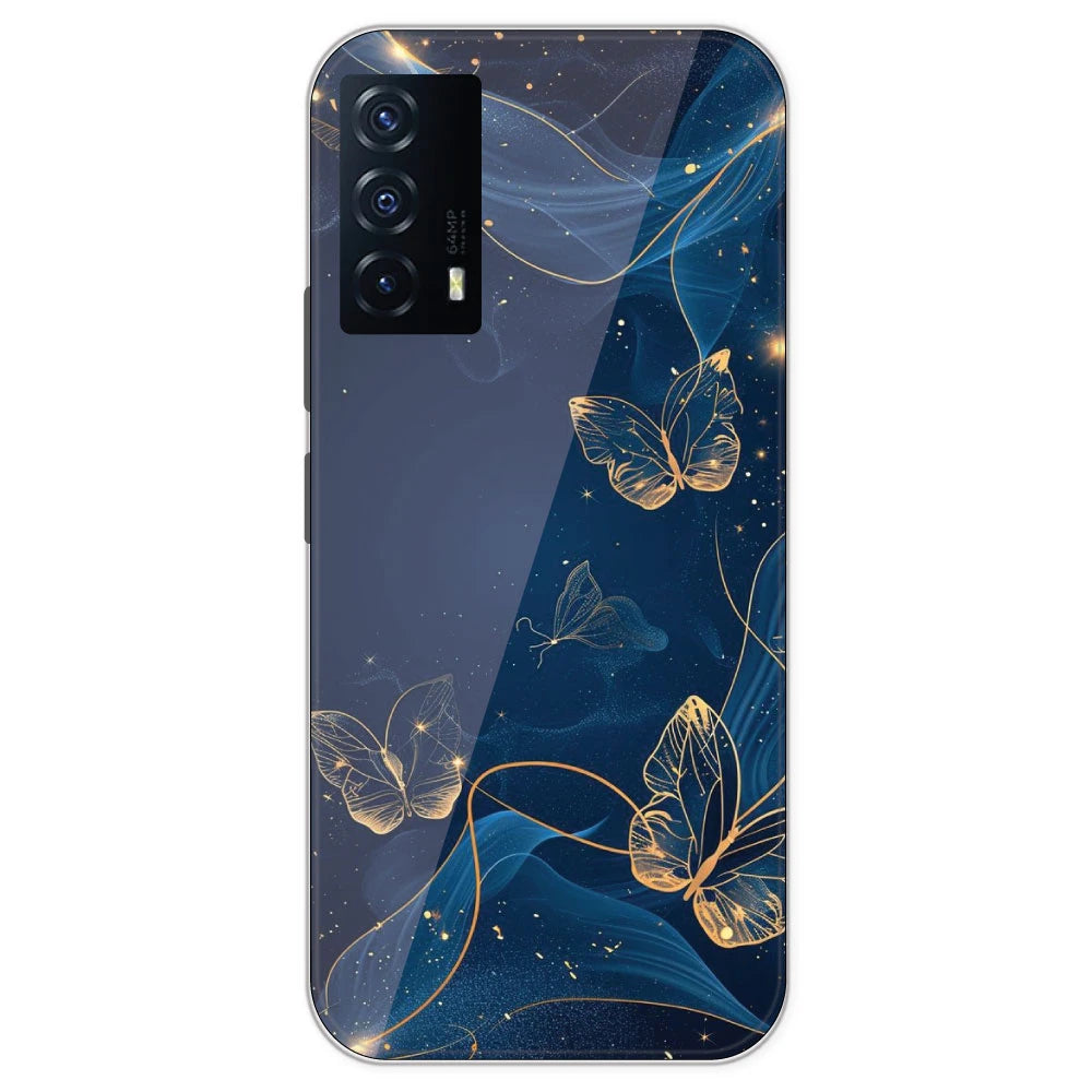 Blue With Gold Butterflies - Printed Silicone Case For IQOO Z5