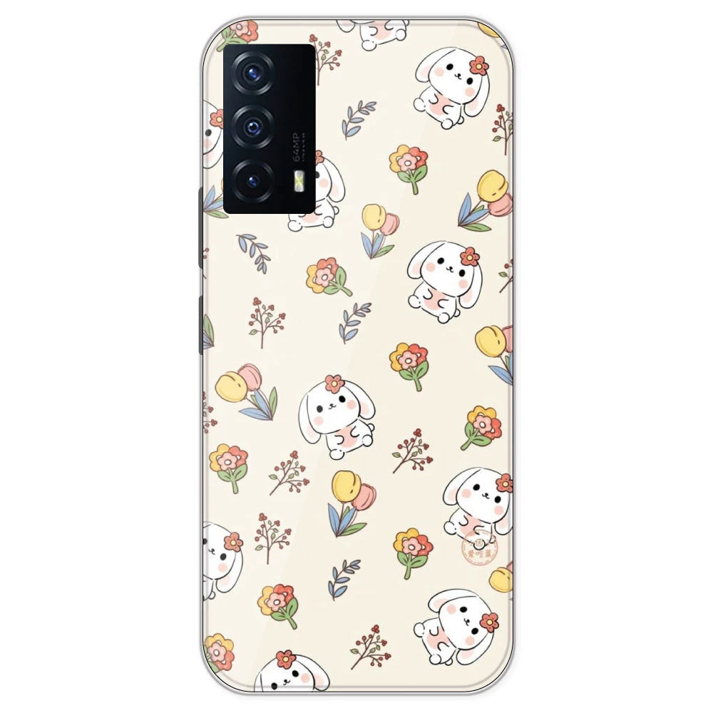 Cute Bunny And Flowers- Printed Silicone Case For IQOO Z5