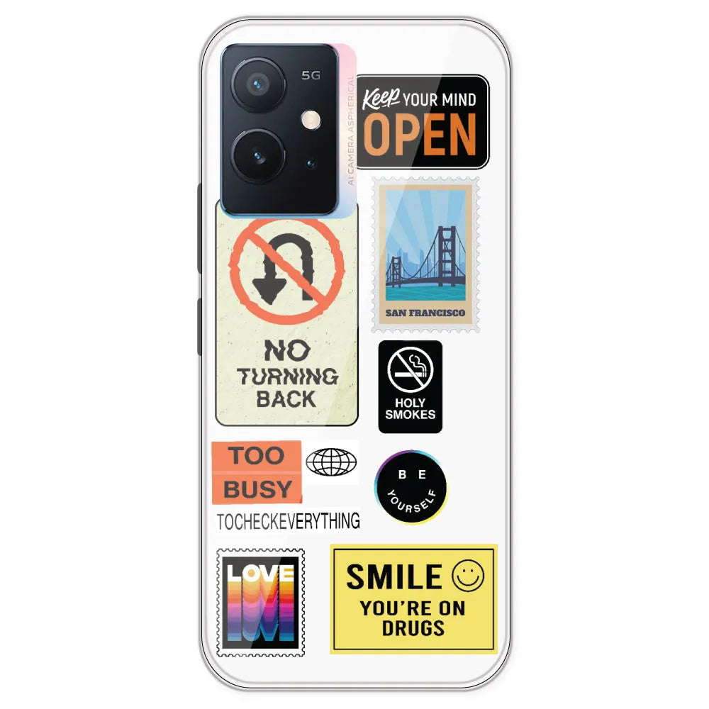 Retro Labels - Clear Printed Silicone Case For IQOO Z6
