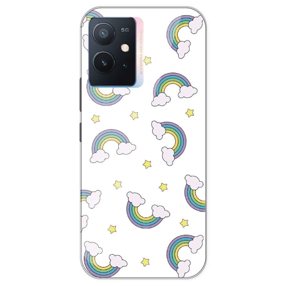 Rainbow With Clouds - Clear Printed Silicone Case For IQOO Z6
