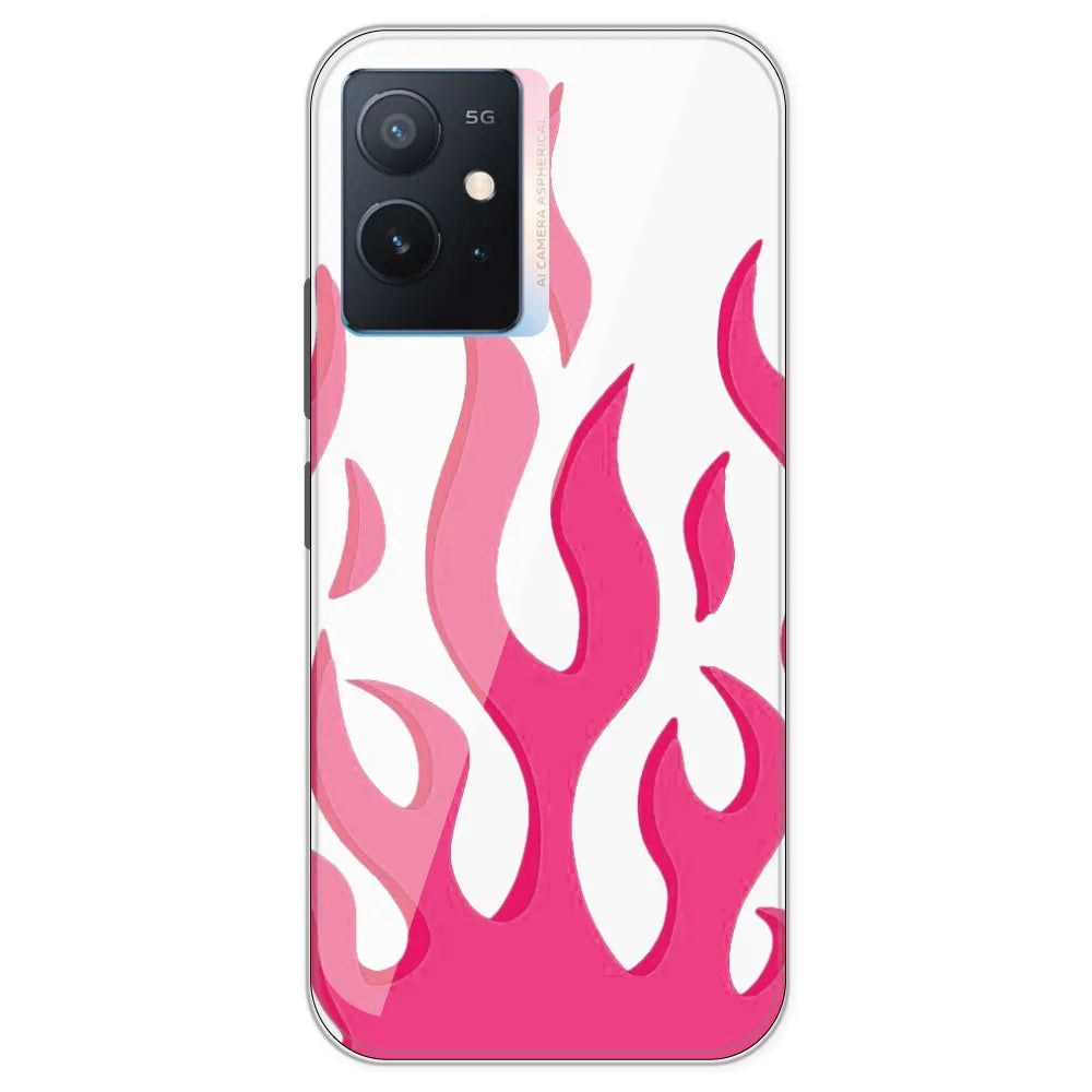 Pink Flames - Clear Printed Silicone Case For iQOO Z6 5G