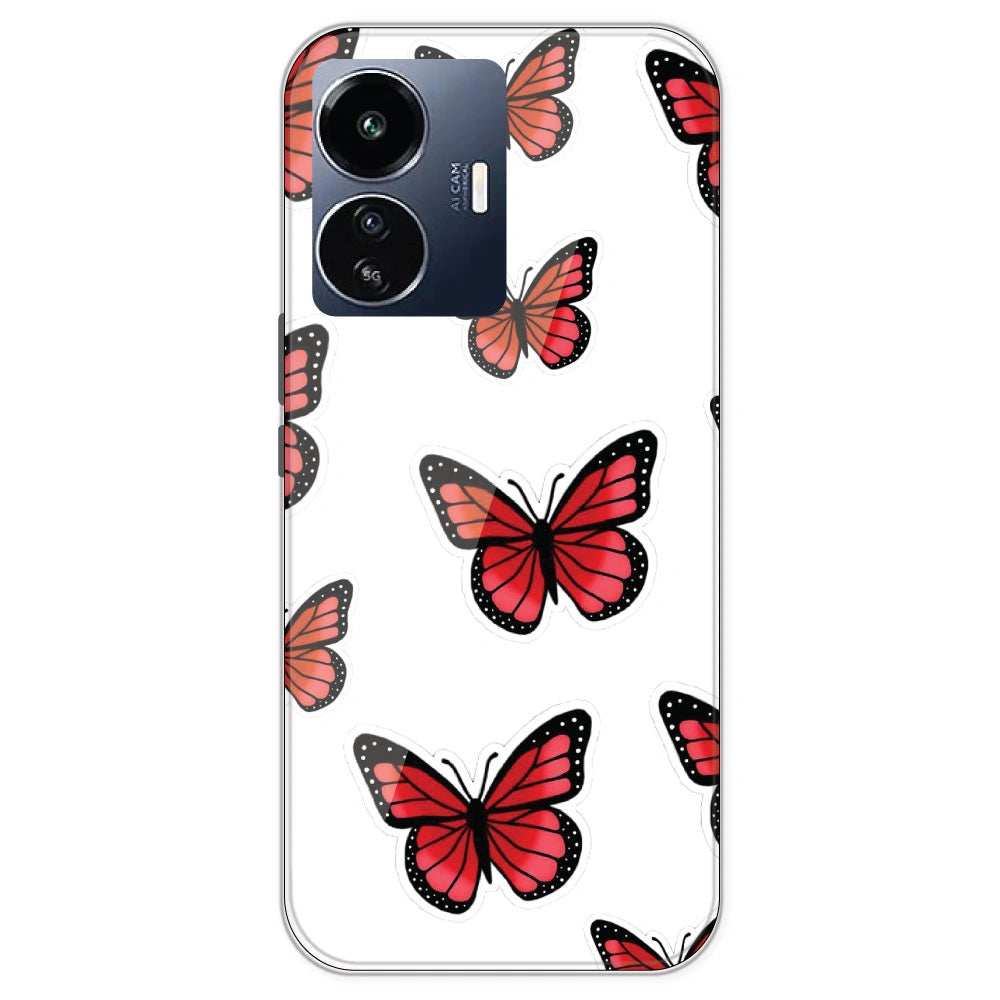 Red Butterfly - Clear Printed Silicone Case For IQOO Z6 Lite