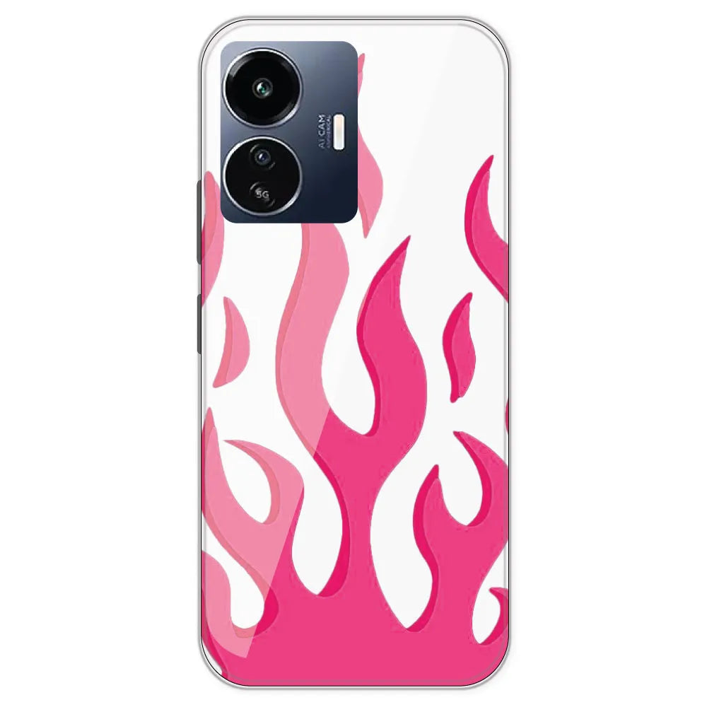Pink Flames - Clear Printed Silicone Case For iQOO Z6 Lite