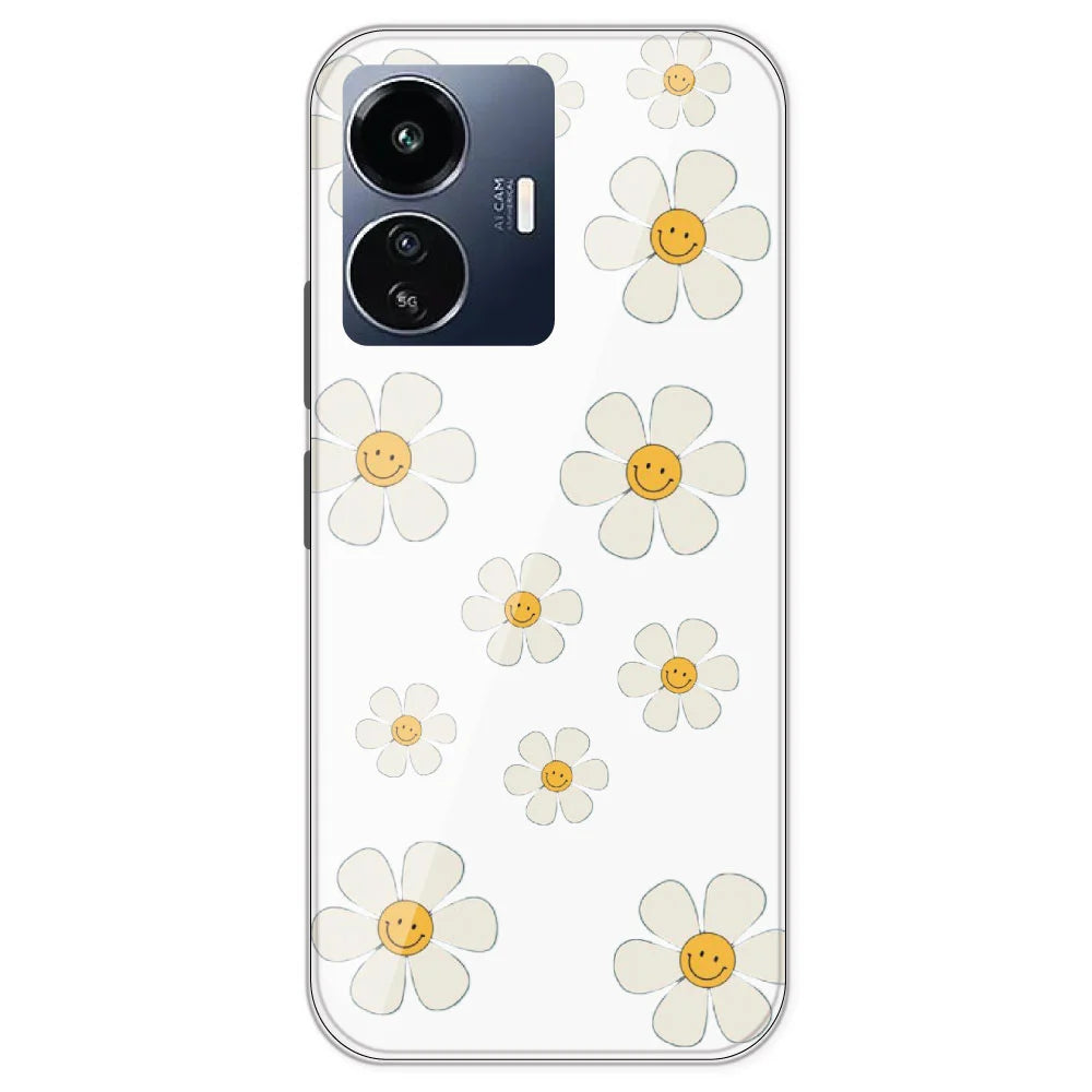 Smile Flowers - Clear Printed Silicone Case For IQOO Z6 Lite