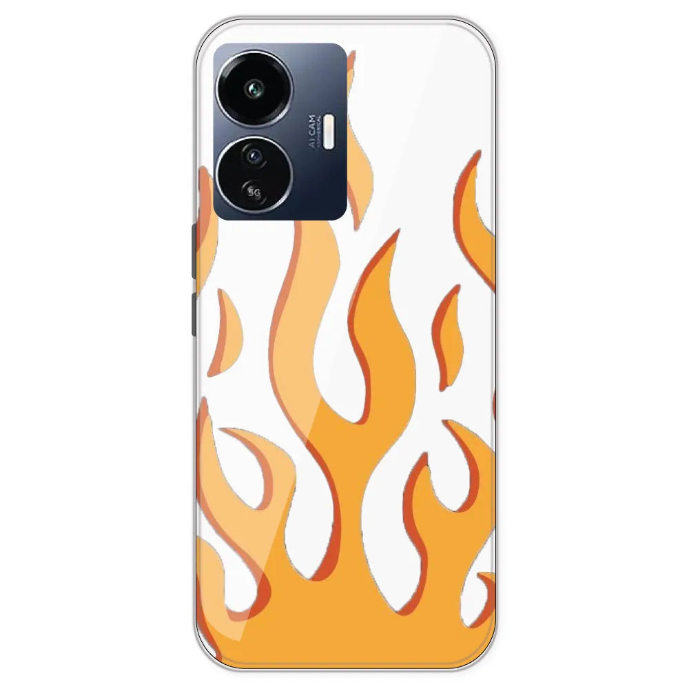 Orange Flames - Clear Printed Silicone Case For IQOO Z6 Lite