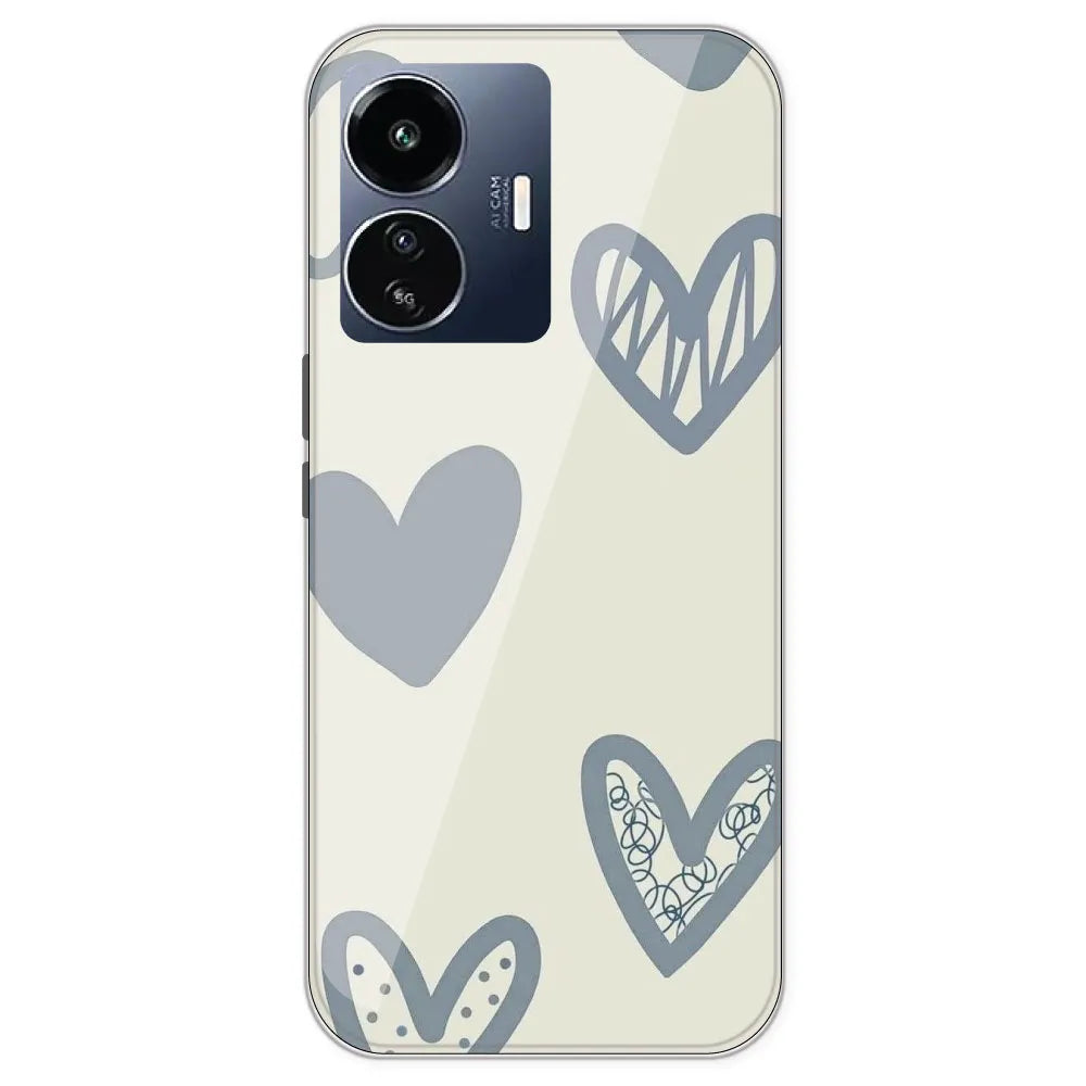 Light Blue Hearts - Printed Silicone Case For IQOO Z6 Lite