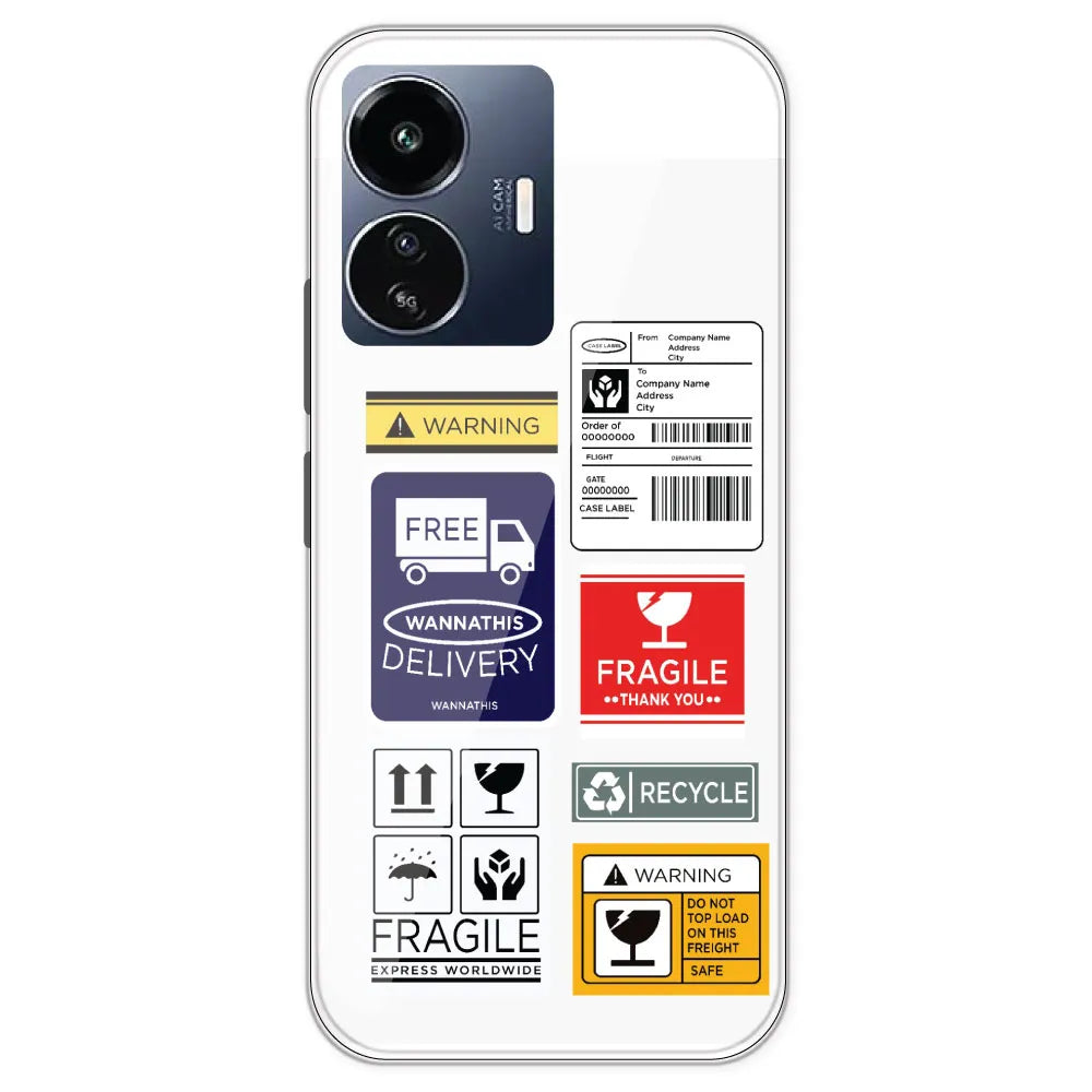 Caution Labels - Clear Printed Silicone Case For IQOO Z6 Lite