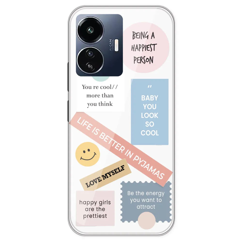 Be Happy - Clear Printed Silicone Case For IQOO Z6 Lite