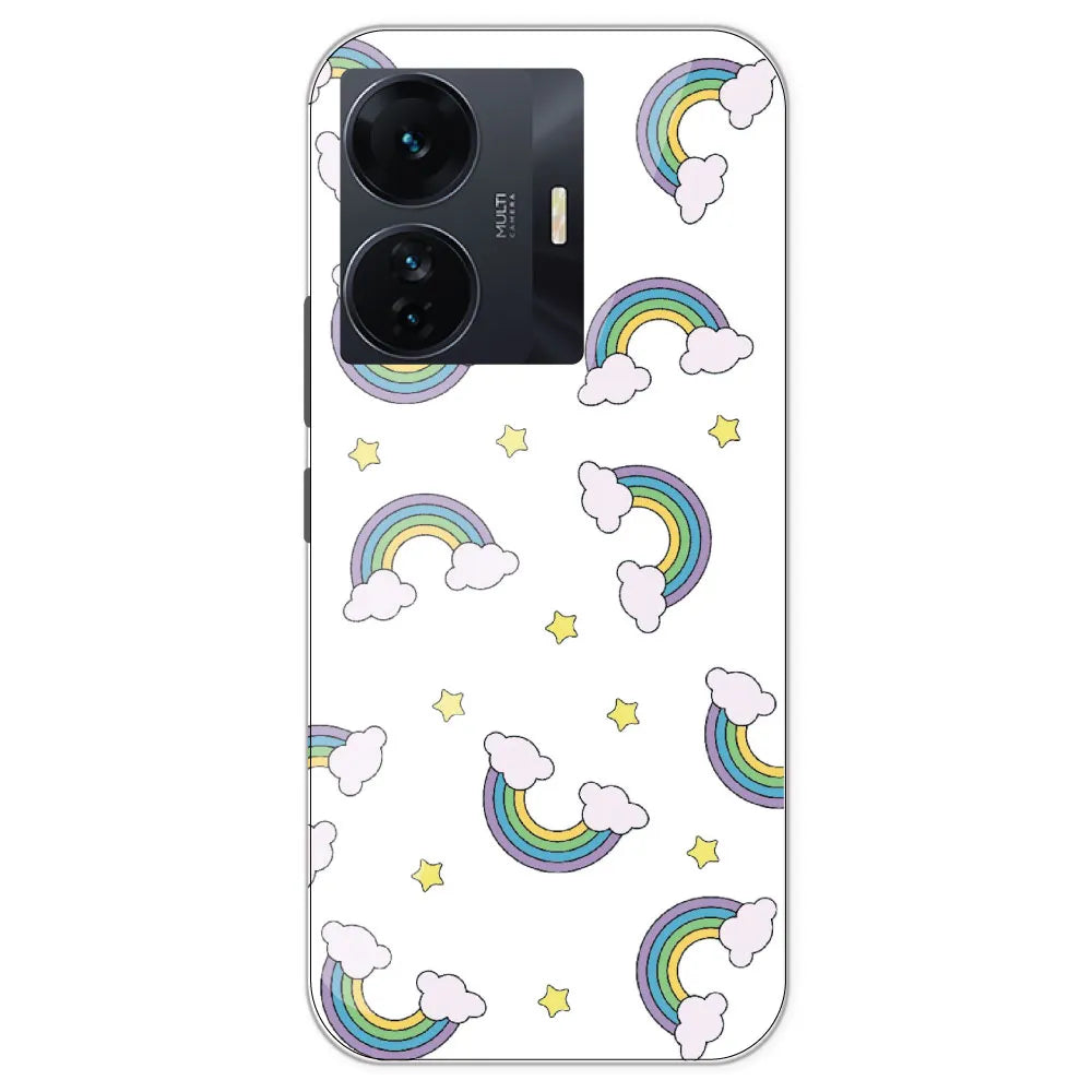 Rainbow With Clouds - Clear Printed Silicone Case For IQOO Z6 Pro