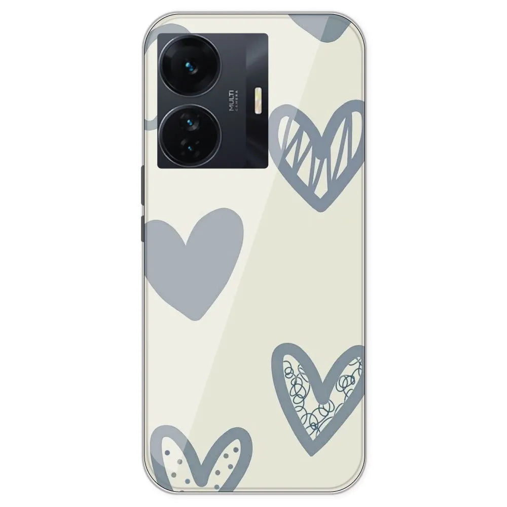 Light Blue Hearts - Printed Silicone Case For IQOO Z6 Pro