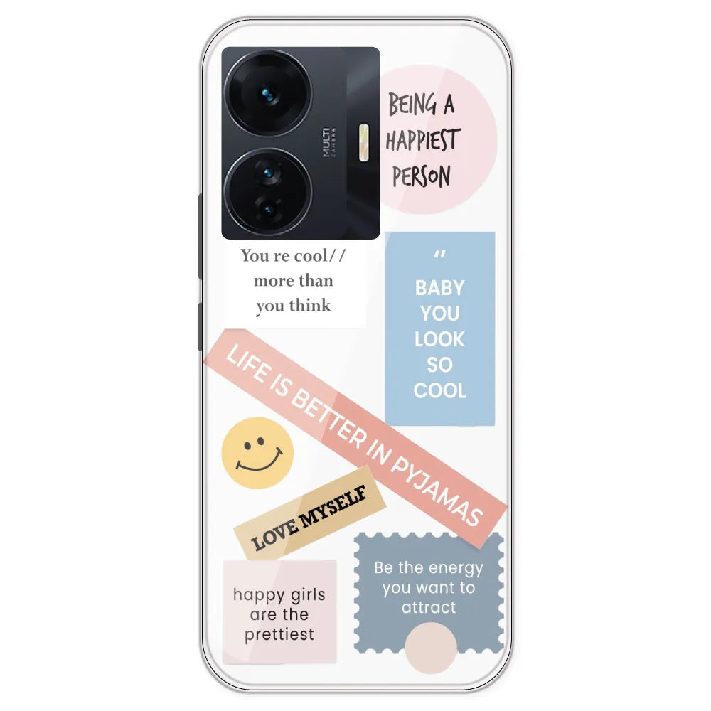 Be Happy - Clear Printed Silicone Case For IQOO Z6 Pro
