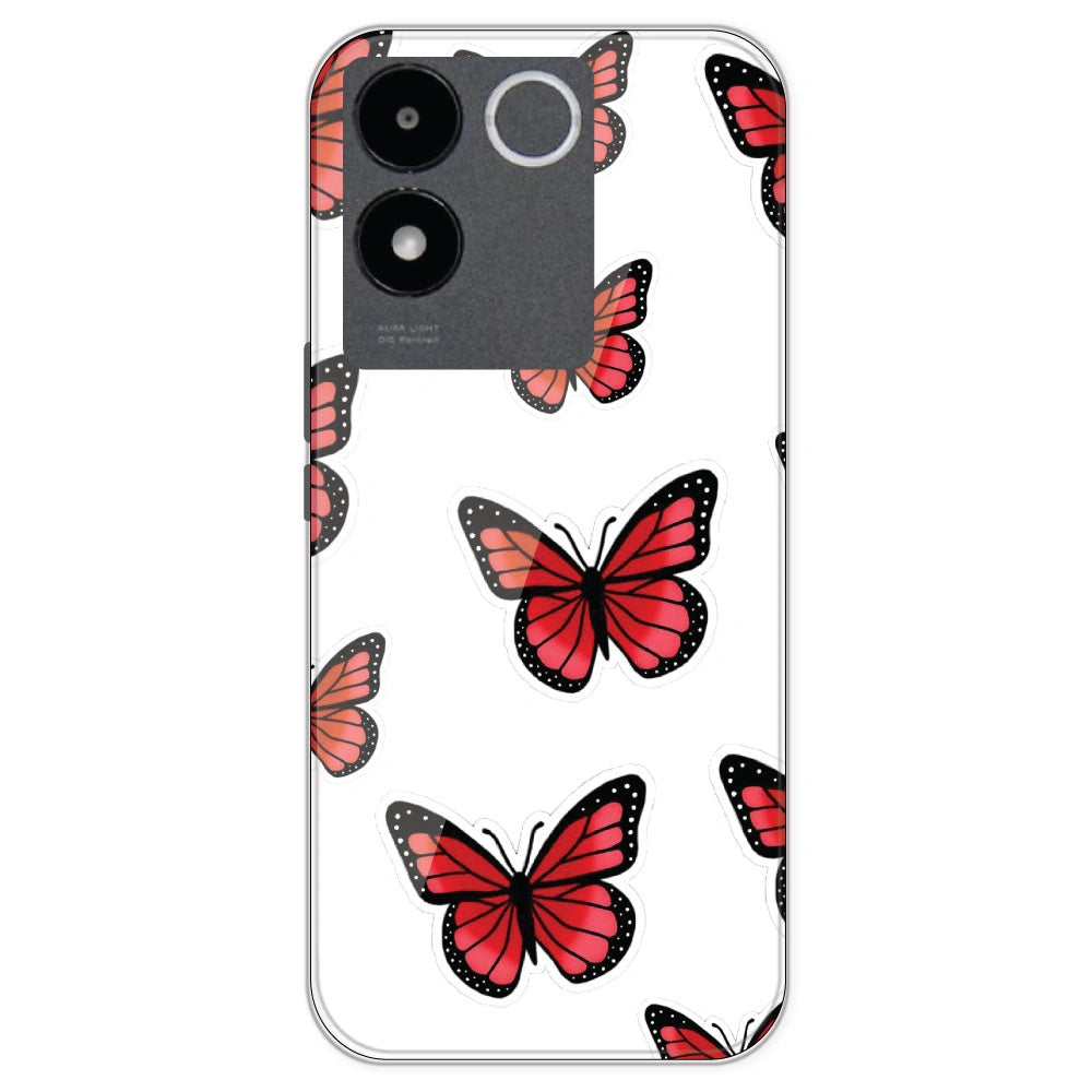 Red Butterfly - Clear Printed Silicone Case For IQOO Z7 Pro