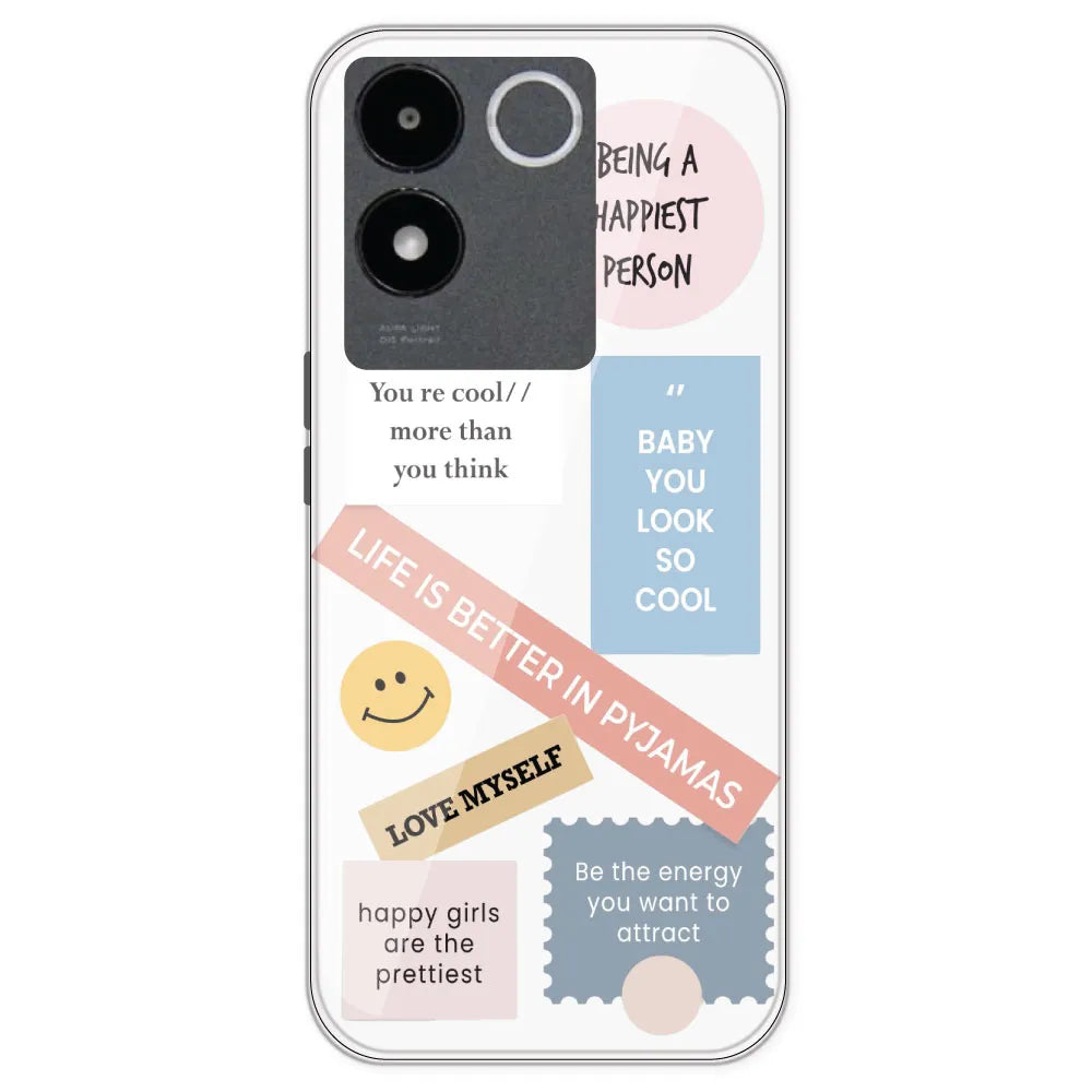 Be Happy - Clear Printed Silicone Case For IQOO Z7 Pro