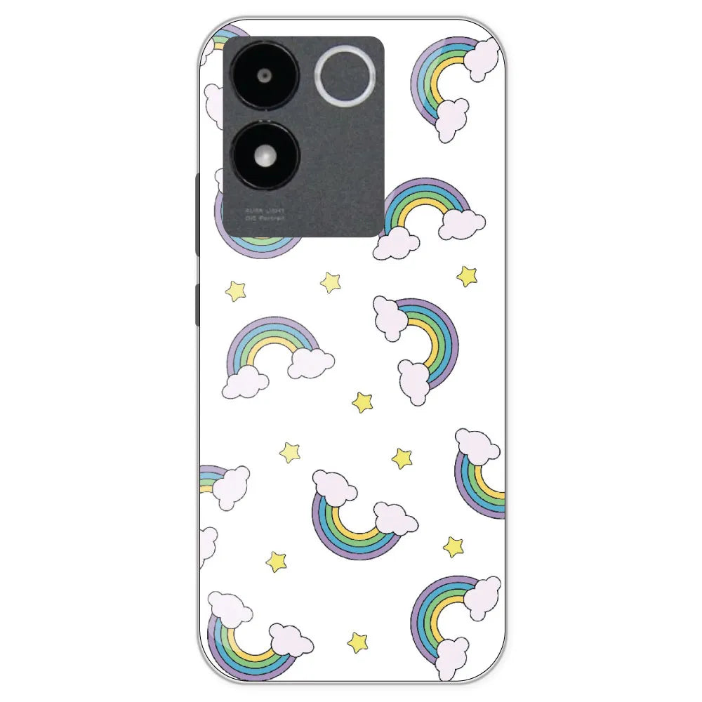 Rainbow With Clouds - Clear Printed Silicone Case For IQOO Z7 Pro