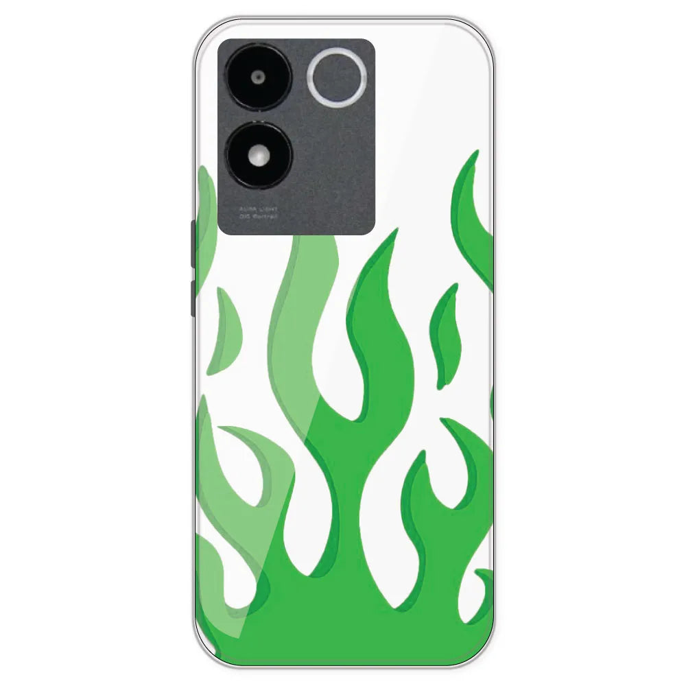 Green Flames - Clear Printed Silicone Case For IQOO Z7 Pro