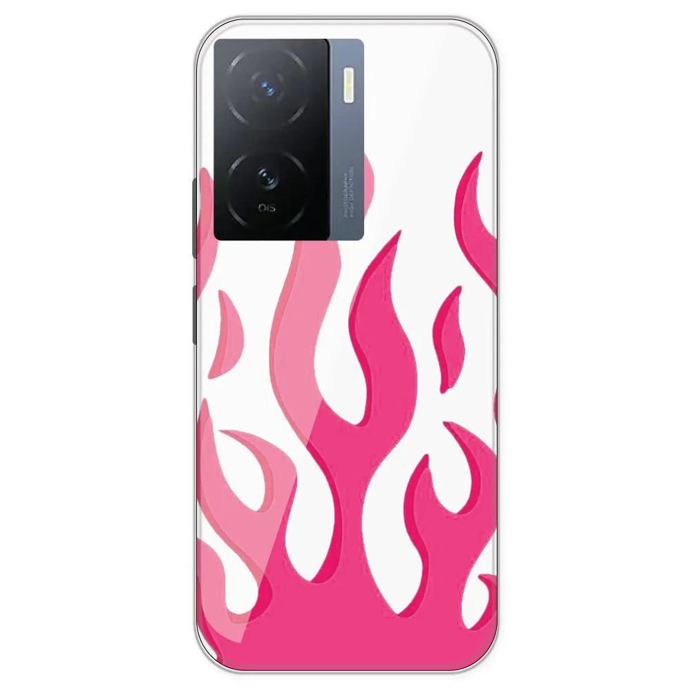 Pink Flames - Clear Printed Silicone Case For iQOO Z7