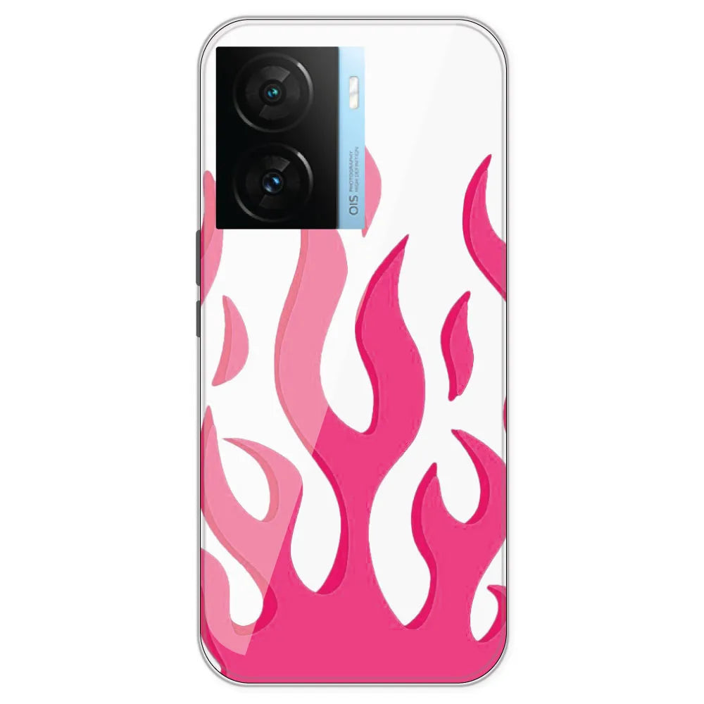Pink Flames - Clear Printed Silicone Case For iQOO Z7S