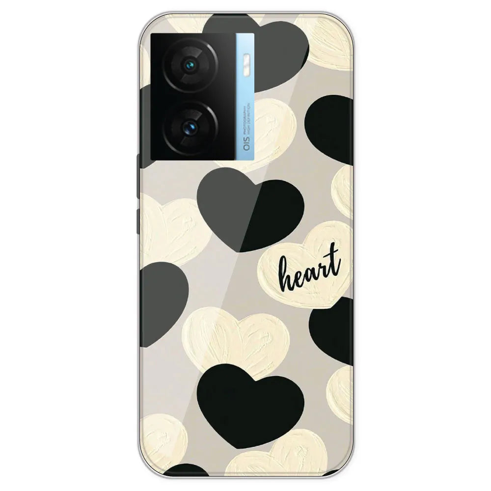Black And White Heart - Printed Silicone Case For IQOO Z7S