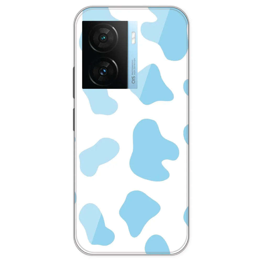 Blue Cow Print - Clear Printed Silicone Case For IQOO Z7S