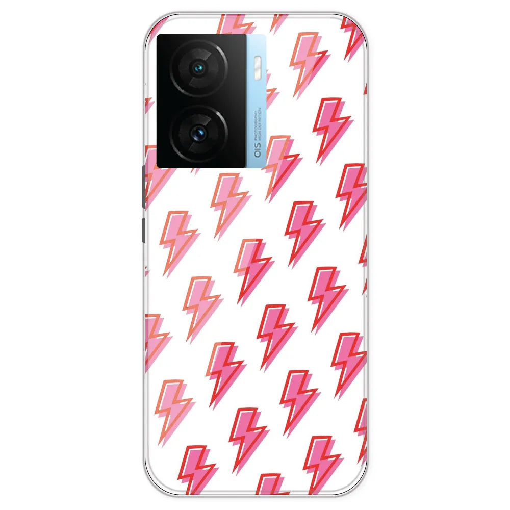 Pink Lightning Bolts - Clear Printed Silicone Case For IQOO Z7S