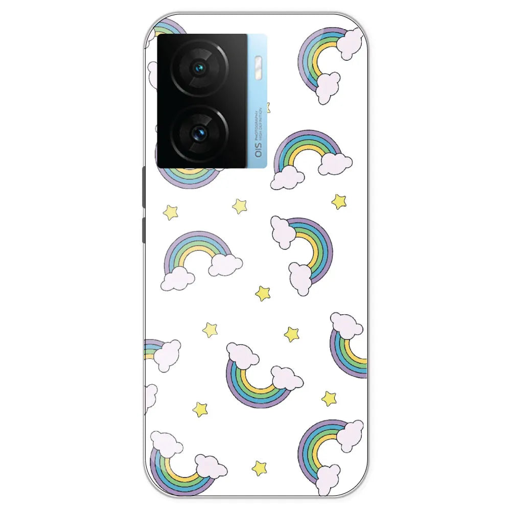 Rainbow With Clouds - Clear Printed Silicone Case For IQOO Z7S