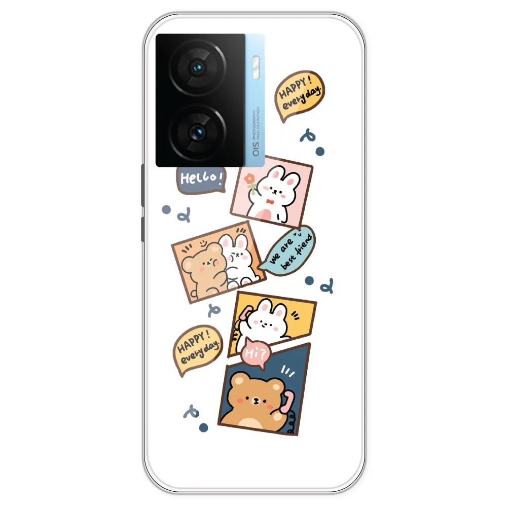 Happy Rabit And Bear - Clear Printed Silicone Case For IQOO Z7S