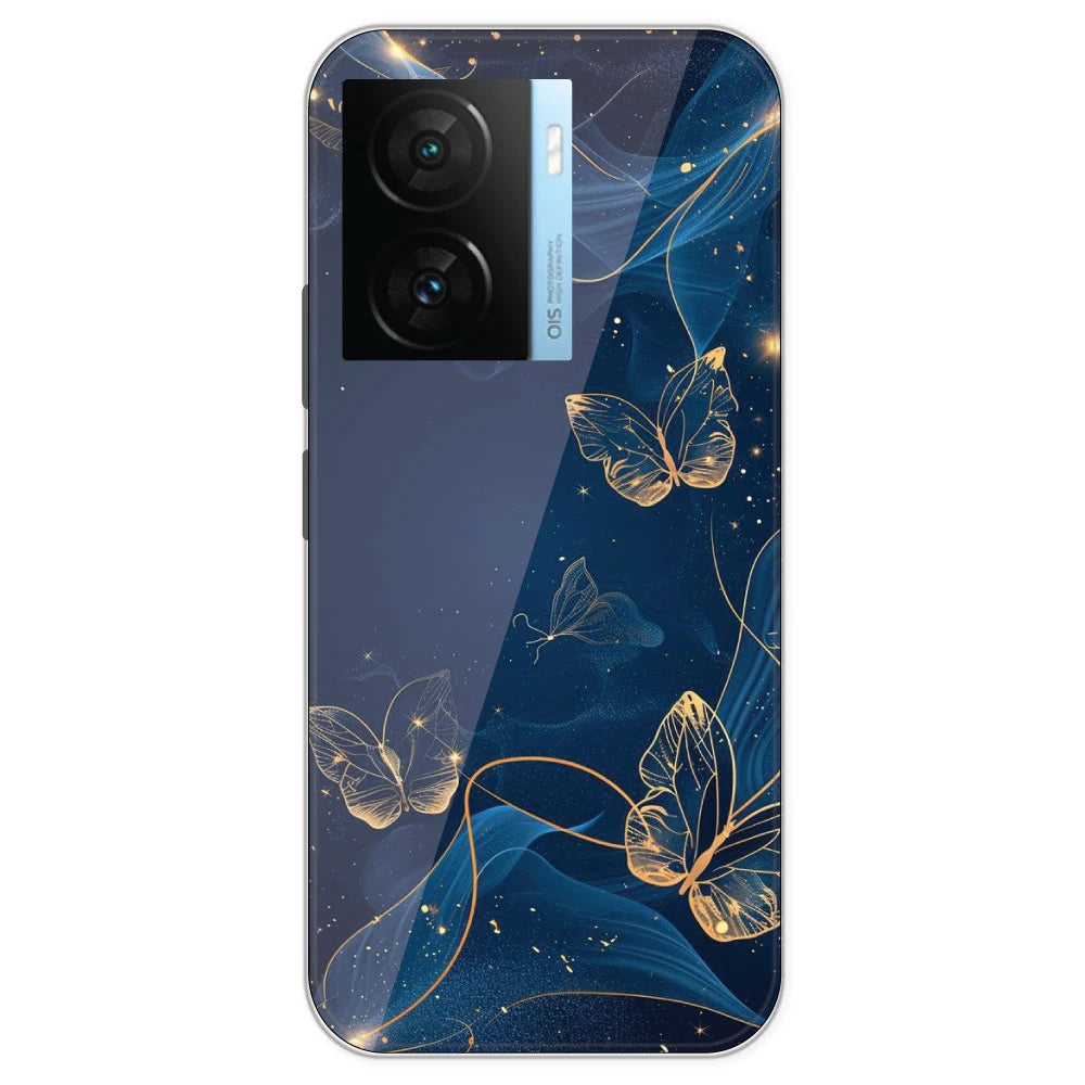 Blue With Gold Butterflies - Printed Silicone Case For IQOO Z7S