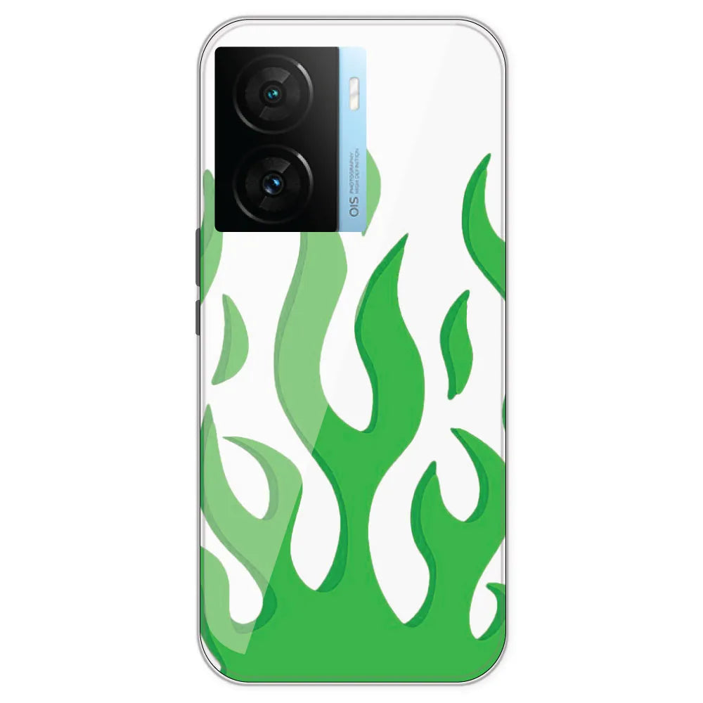 Green Flames - Clear Printed Silicone Case For IQOO Z7S