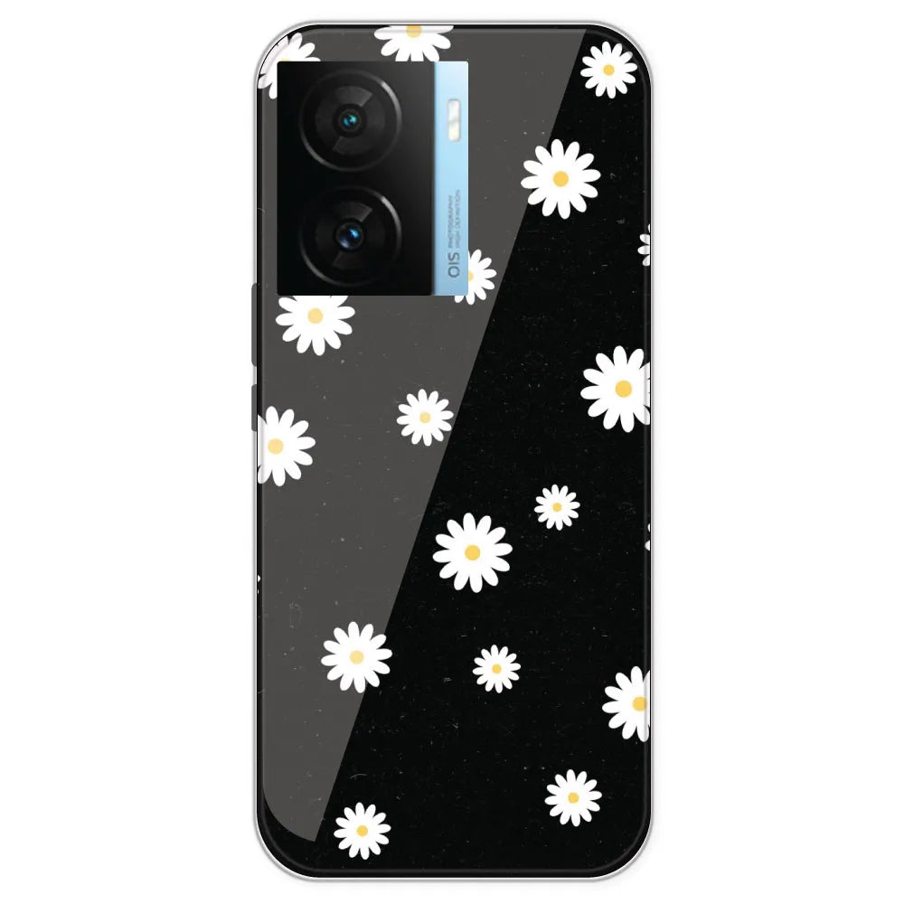 White And Black Flower - Printed Silicone Case For IQOO Z7S