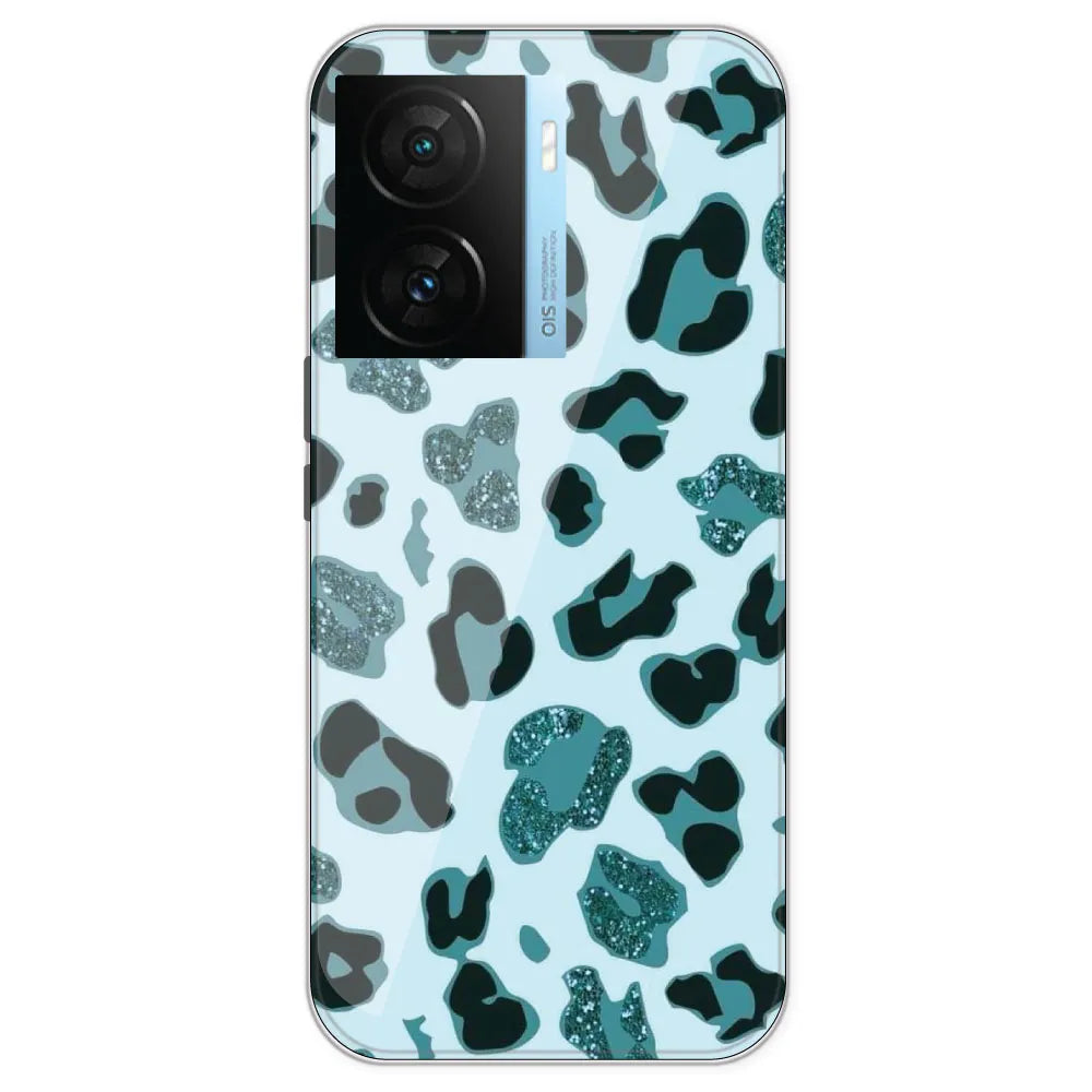 Blue Leopard Glitter Print - Printed Silicone Case For IQOO Z7S