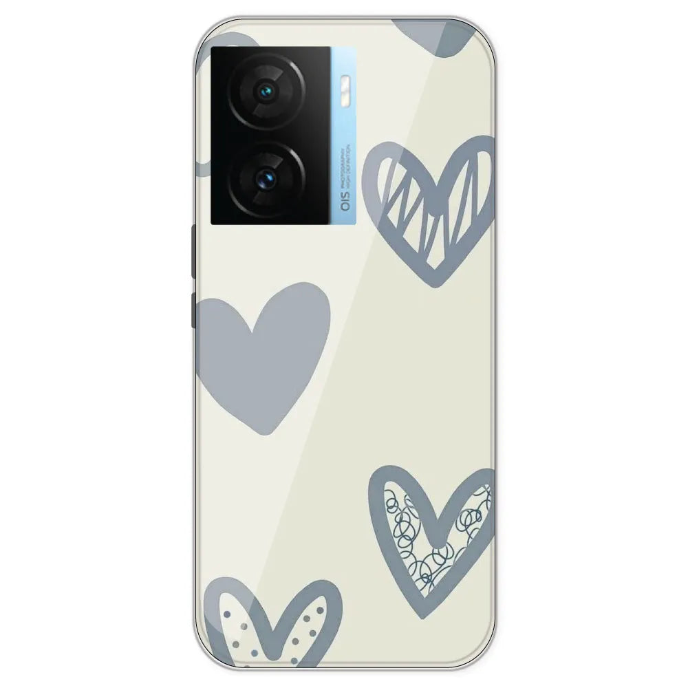 Light Blue Hearts - Printed Silicone Case For IQOO Z7S