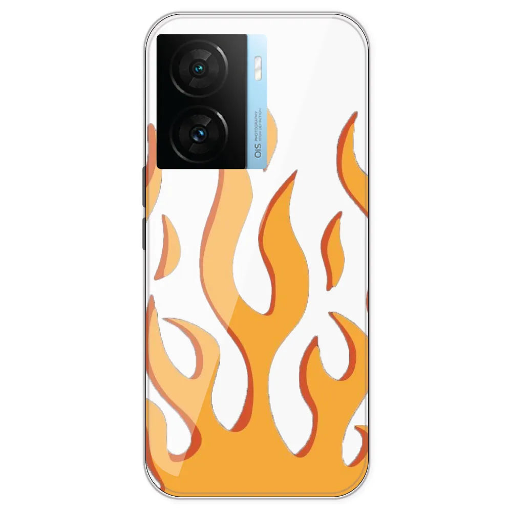 Orange Flames - Clear Printed Silicone Case For IQOO Z7S