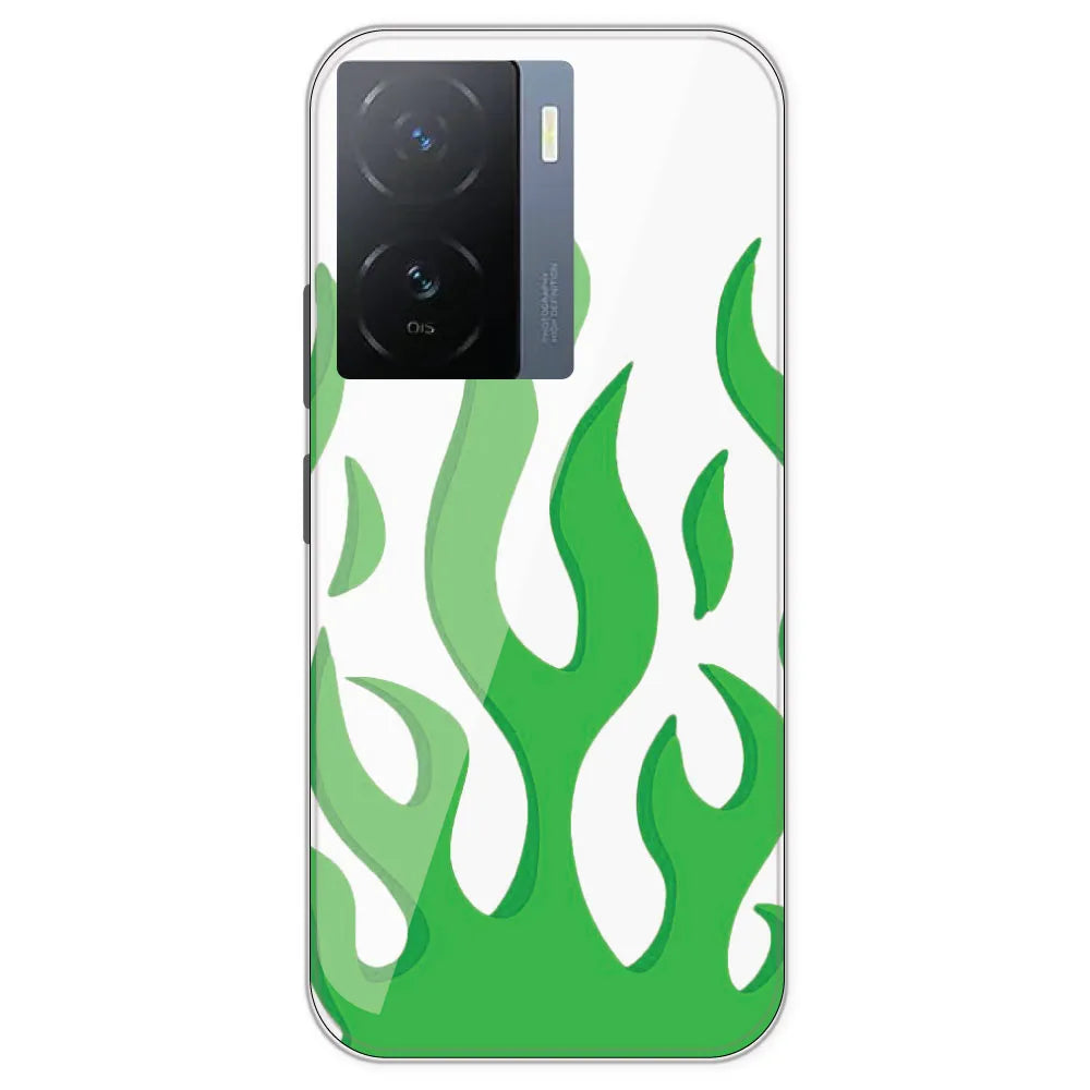 Green Flames - Clear Printed Silicone Case For IQOO Z7